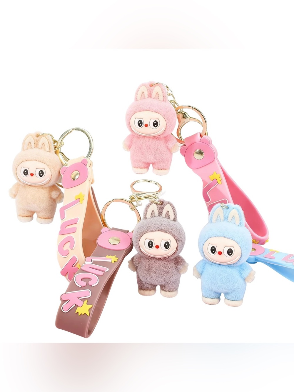 Plush Bunny Bag Charm Keychain for Kids - Pink